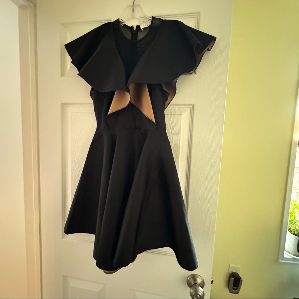 Sandro Paris Ruffle Cocktail Dress - Black Satin - Size S - Picture 5 of 11
